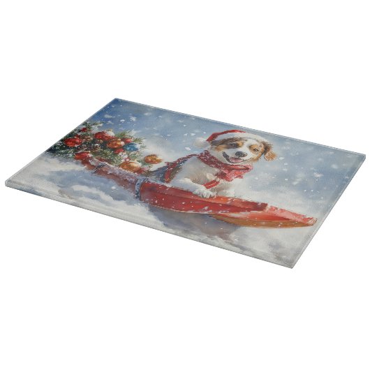 Brittany Spaniel Hond in Sledge Kerstmis Snijplank (Hoek)