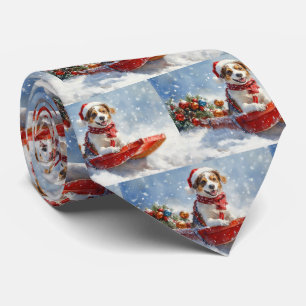 Brittany Spaniel Hond in Sledge Kerstmis Stropdas