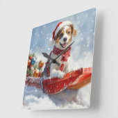 Brittany Spaniel Hond in Sledge Kerstmis Vierkante Klok (Hoek)