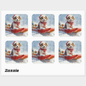 Brittany Spaniel Hond in Sledge Kerstmis Vierkante Sticker (Vel)