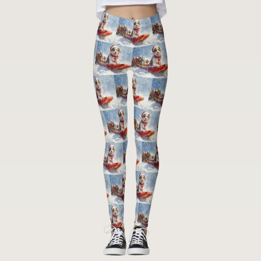 Brittany Spaniel-hond in slee Christmas Leggings (Voorkant)