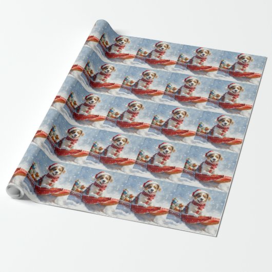 Brittany Spaniel-hond in slee Kerstmis Cadeaupapier (Uitgerold)