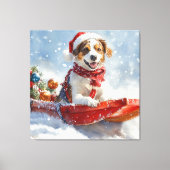 Brittany Spaniel hond in slee Kerstmis Canvas Afdruk (Voorkant)