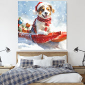 Brittany Spaniel hond in slee Kerstmis Canvas Afdruk (Insitu (Slaapkamer))