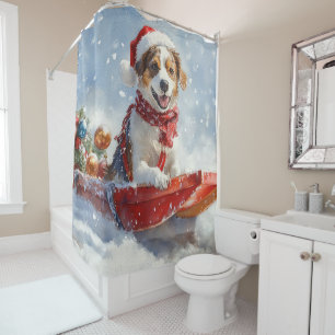 Brittany Spaniel-hond in slee Kerstmis Douchegordijn