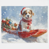 Brittany Spaniel-hond in slee Kerstmis Fleece Deken (Voorkant (Horizontaal))