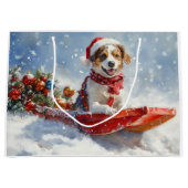 Brittany Spaniel-hond in slee Kerstmis Groot Cadeauzakje (Voorkant)