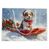 Brittany Spaniel-hond in slee Kerstmis Groot Cadeauzakje (Achterkant)