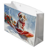 Brittany Spaniel-hond in slee Kerstmis Groot Cadeauzakje (Achterkant Gekanteld)