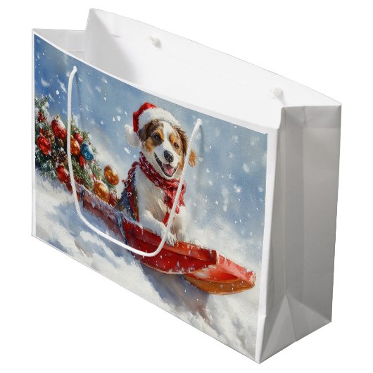 Brittany Spaniel-hond in slee Kerstmis Groot Cadeauzakje (Voorkant Gekanteld)