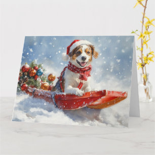 Brittany Spaniel-hond in slee Kerstmis Kaart