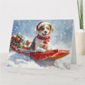 Brittany Spaniel-hond in slee Kerstmis Kaart (Voorkant)
