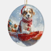 Brittany Spaniel-hond in slee Kerstmis Keramisch Ornament (Links)