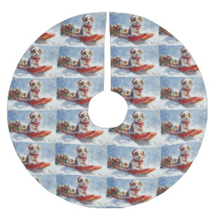 Brittany Spaniel-hond in slee Kerstmis Kerstboom Rok