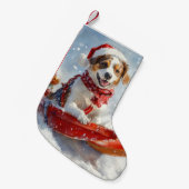 Brittany Spaniel-hond in slee Kerstmis Kleine Kerstsok (Voorkant (Hangend))