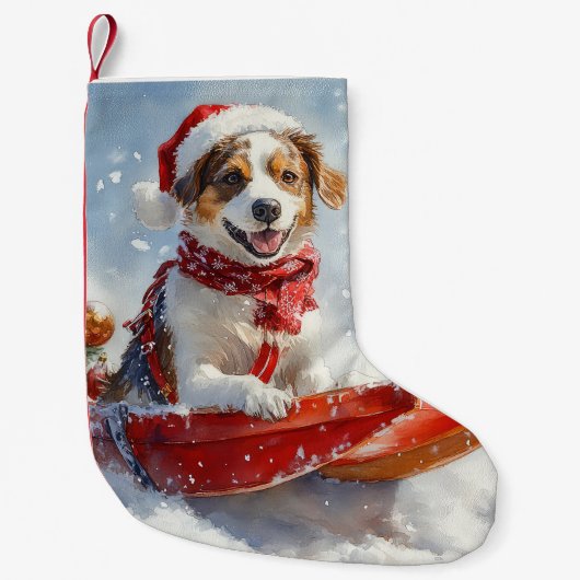 Brittany Spaniel-hond in slee Kerstmis Kleine Kerstsok (Voorkant)