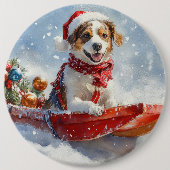 Brittany Spaniel-hond in slee Kerstmis Ronde Button 6,0 Cm (Voorkant)