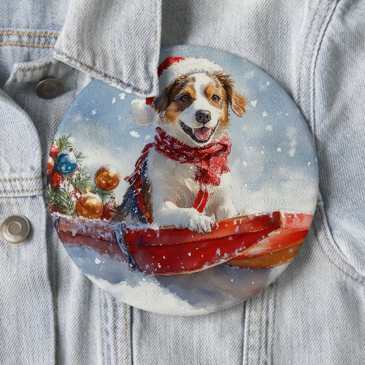 Brittany Spaniel-hond in slee Kerstmis Ronde Button 6,0 Cm (In situ)