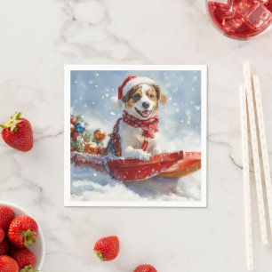 Brittany Spaniel-hond in slee Kerstmis Servet