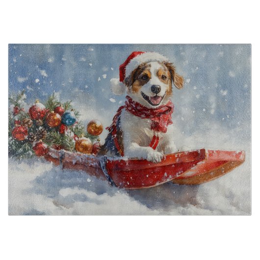 Brittany Spaniel-hond in slee Kerstmis Snijplank (Voorkant)