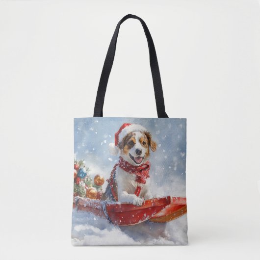 Brittany Spaniel-hond in slee Kerstmis Tote Bag (Voorkant)