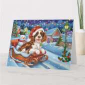 Brittany Spaniel Hond in Sleigh Sneeuw Kerstmis Kaart (Voorkant)