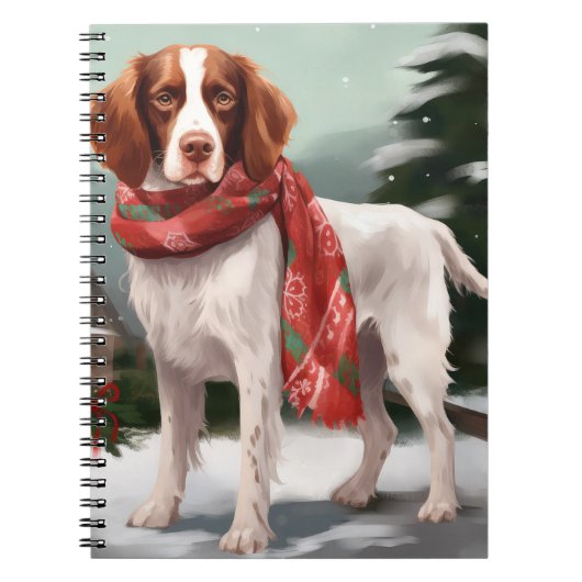 Brittany Spaniel hond in sneeuw Kerstmis Notitieboek (Voorkant)