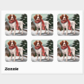 Brittany Spaniel Hond in Sneeuw Kerstmis Vierkante Sticker (Vel)