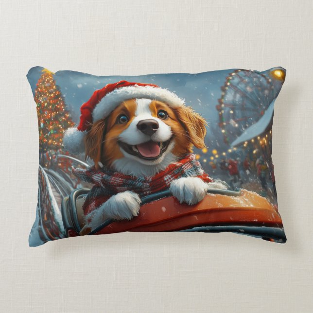 Brittany Spaniel Hond Kerstmis Accent Kussen (Voorkant)