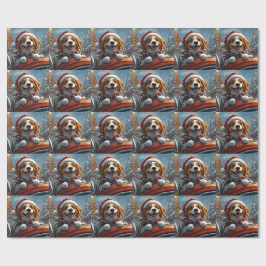 Brittany Spaniel Hond Kerstmis Cadeaupapier (Vlak)