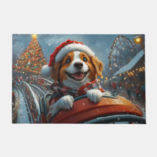 Brittany Spaniel Hond Kerstmis Deurmat (Voorkant)