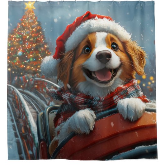 Brittany Spaniel Hond Kerstmis Douchegordijn (Voorkant)