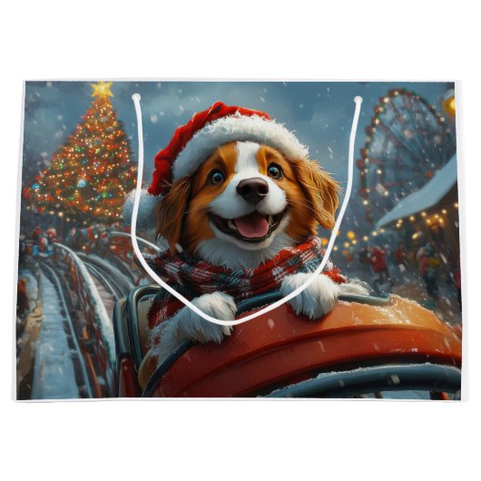 Brittany Spaniel Hond Kerstmis Groot Cadeauzakje (Voorkant)
