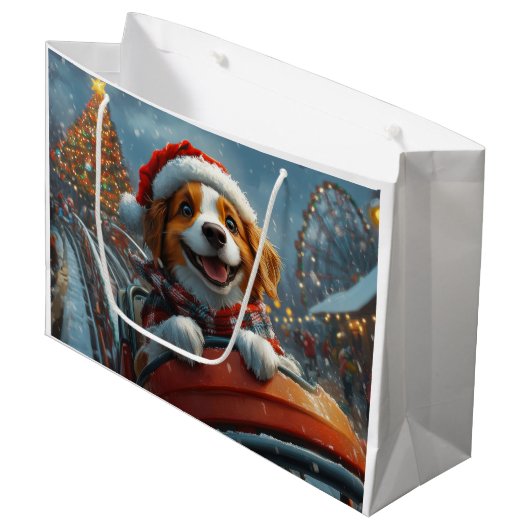 Brittany Spaniel Hond Kerstmis Groot Cadeauzakje (Voorkant Gekanteld)