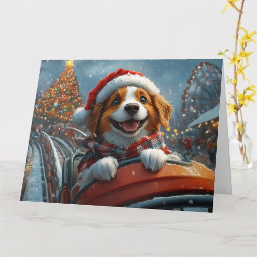 Brittany Spaniel Hond Kerstmis Kaart (Gele Bloem)