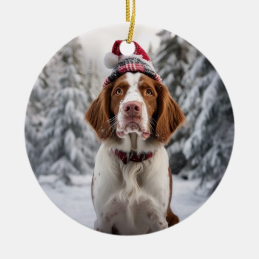 Brittany Spaniel Hond Kerstmis Keepsake Keramisch Ornament (Voorkant)