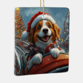 Brittany Spaniel Hond Kerstmis Keramisch Ornament (Rechts)