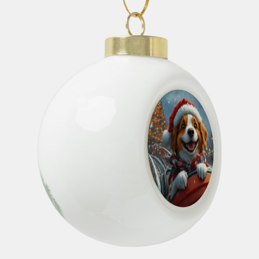 Brittany Spaniel Hond Kerstmis Keramische Bal Ornament (Links)
