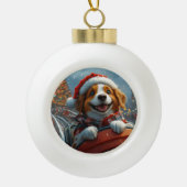 Brittany Spaniel Hond Kerstmis Keramische Bal Ornament (Voorkant)