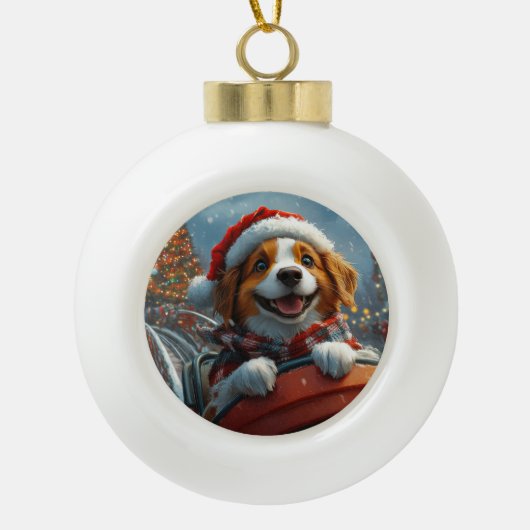 Brittany Spaniel Hond Kerstmis Keramische Bal Ornament (Voorkant)