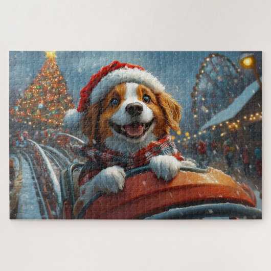 Brittany Spaniel Hond Kerstmis Legpuzzel (Horizontaal)