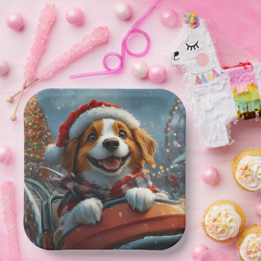 Brittany Spaniel Hond Kerstmis Papieren Bordje (Feest)