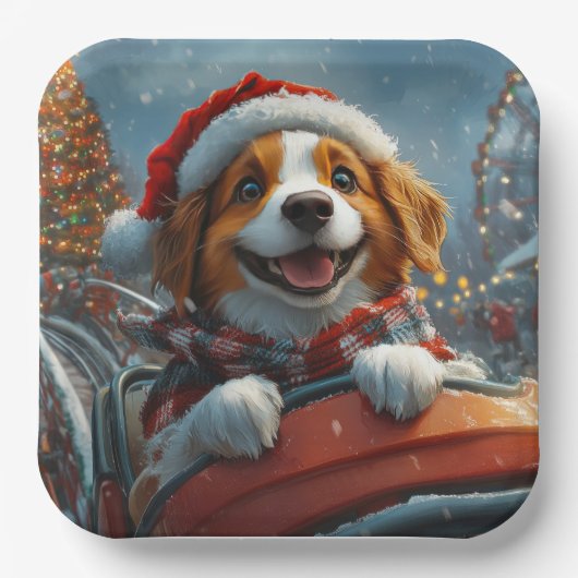 Brittany Spaniel Hond Kerstmis Papieren Bordje (Voorkant)
