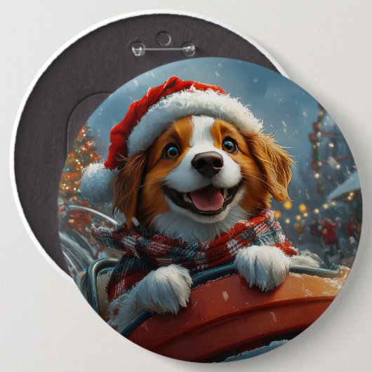 Brittany Spaniel Hond Kerstmis Ronde Button 6,0 Cm (Voorkant /achterkant)