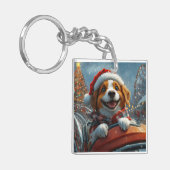 Brittany Spaniel Hond Kerstmis Sleutelhanger (Voorkant Links)
