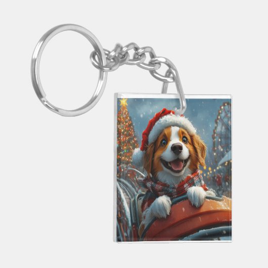 Brittany Spaniel Hond Kerstmis Sleutelhanger (Voorkant Links)