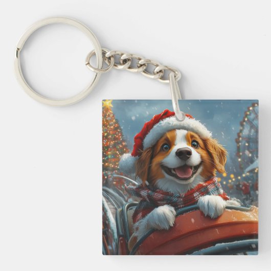 Brittany Spaniel Hond Kerstmis Sleutelhanger (Voorkant)