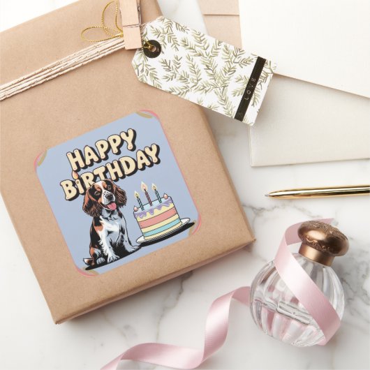 Brittany Spaniel Hond Kleurrijk Vierkante Sticker (Geschenken)