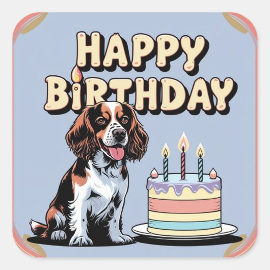 Brittany Spaniel Hond Kleurrijk Vierkante Sticker (Voorkant)