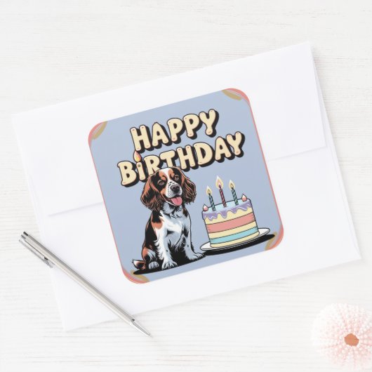 Brittany Spaniel Hond Kleurrijk Vierkante Sticker (Envelop)